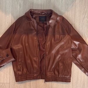 Zara Faux Leather Cognac Zip Up Brown Jacket